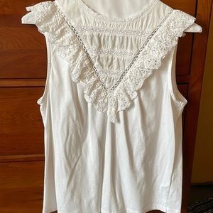 J Crew white eyelet ruffle tank